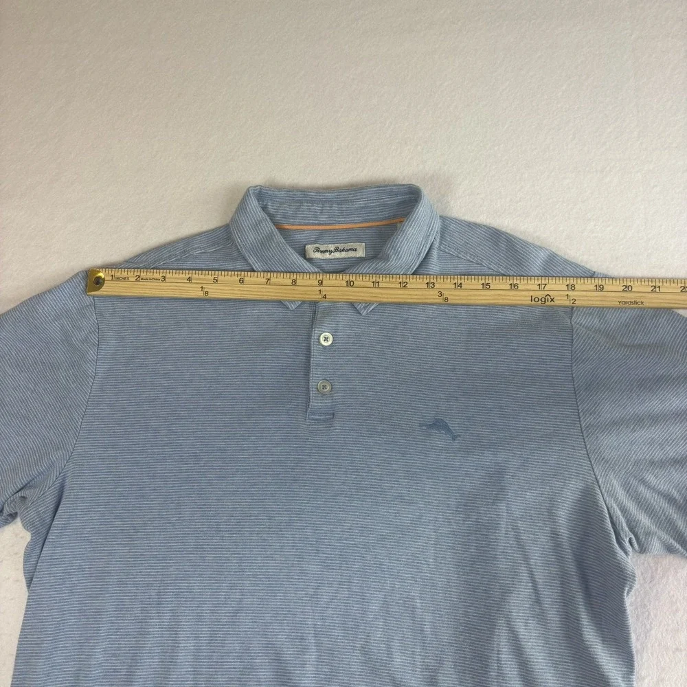 Tommy Bahama Polo Shirt Mens Large Golf Casual Cotton Blue Striped Short Sleeve